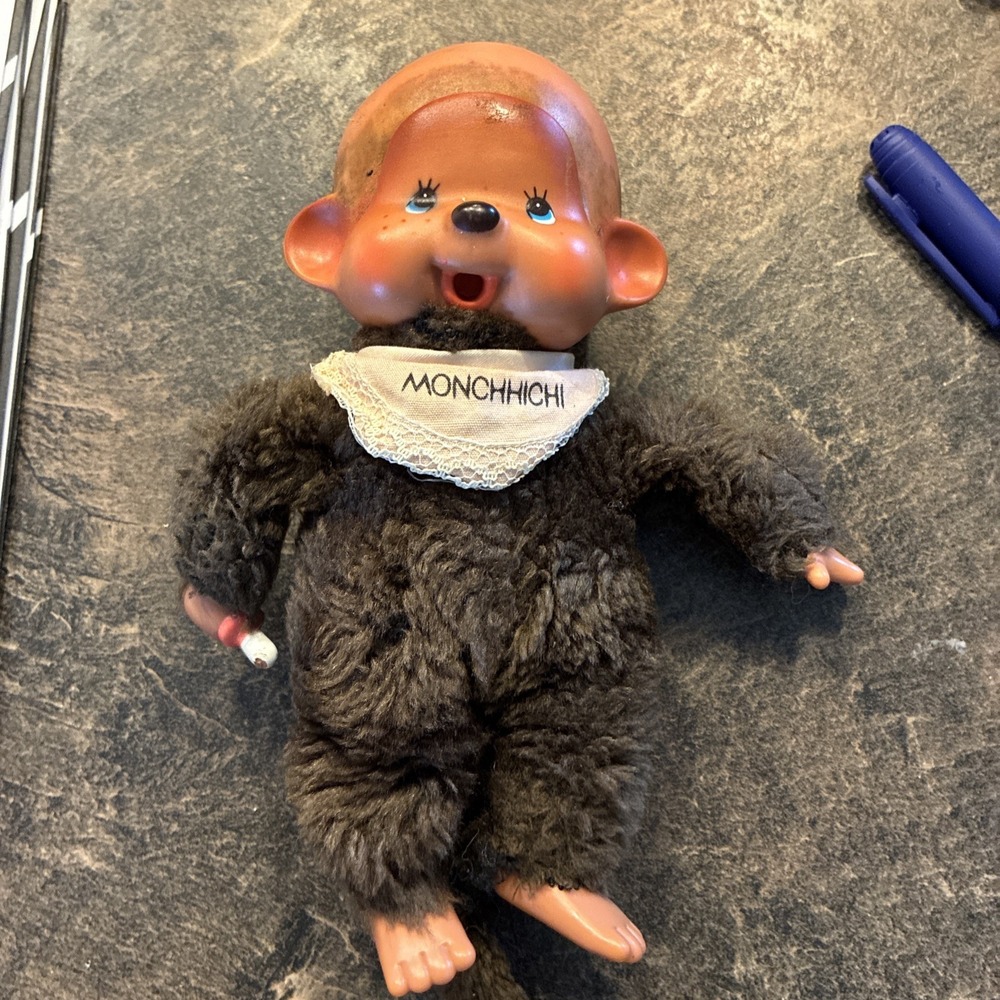 Sekiguchi Monchhichi Vintage 1974 Small Plush Doll Plastic Face No Hood W/passie